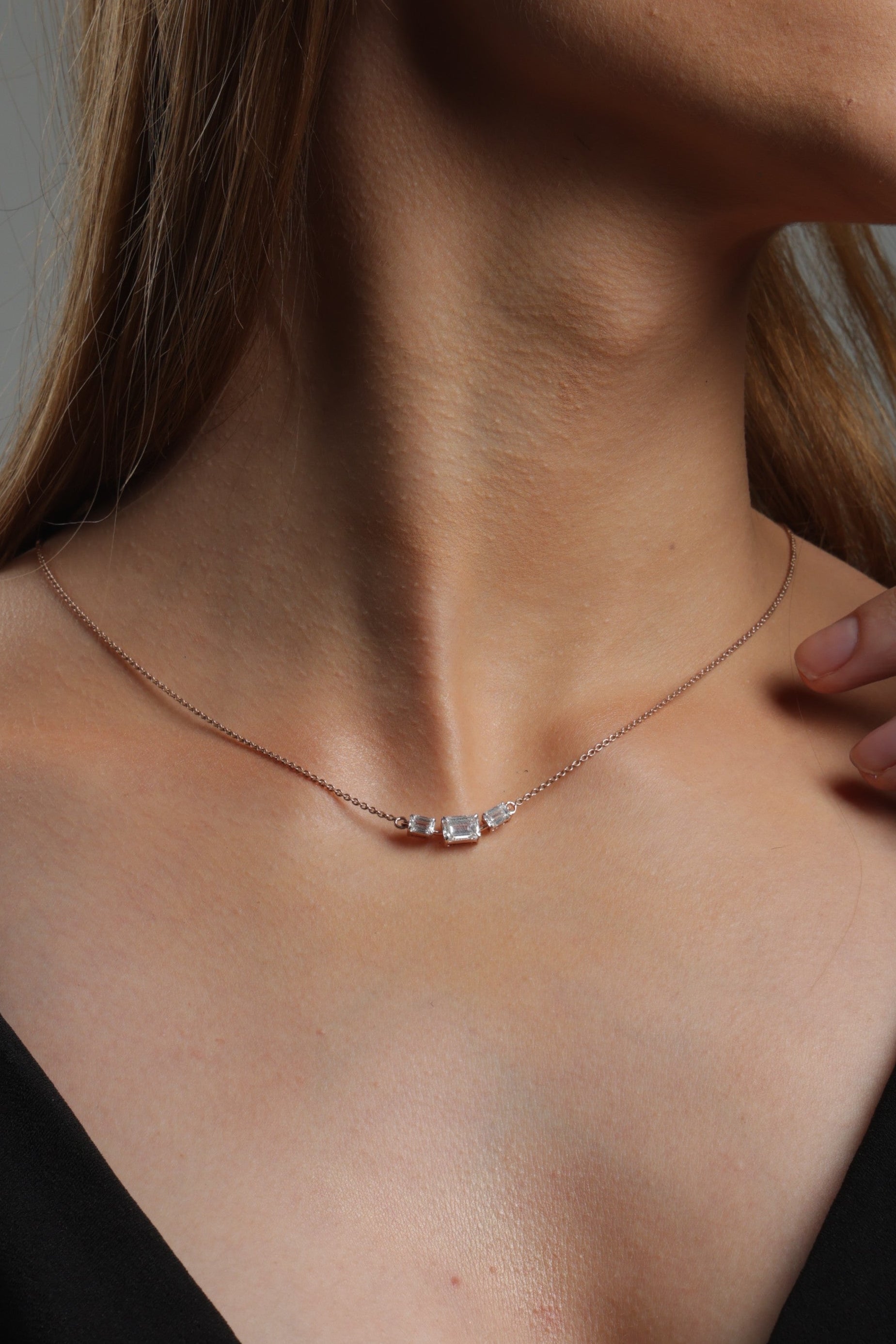 Close up of Tressara Three-Stone Pendant in BIS Hallmarked Gold | RareCut Lab Grown Diamonds