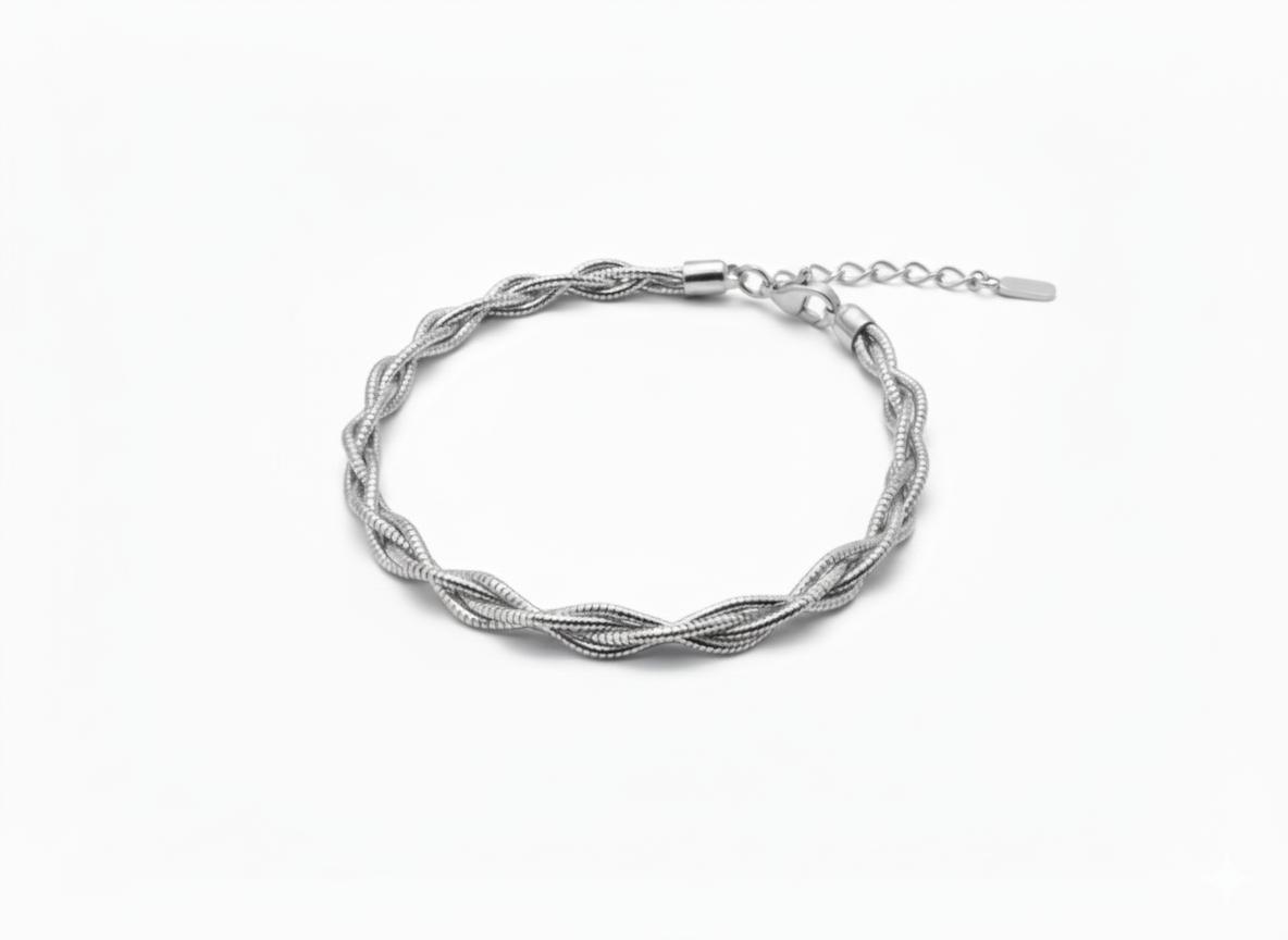 Silver Triple Twist Bracelet worn view | Ethical Lab-Grown Diamonds Delhi