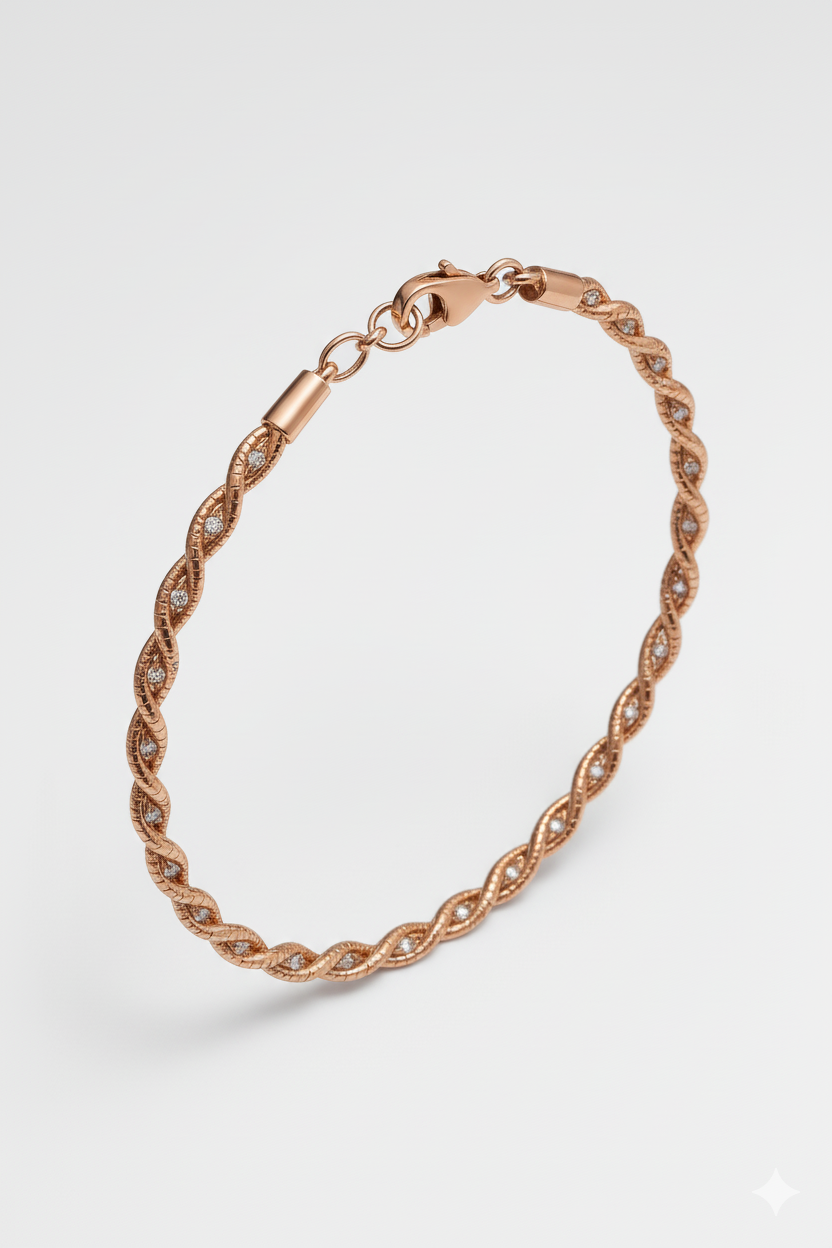 Close up of Twine Link Bracelet in BIS Hallmarked Gold | RareCut Lab Grown Diamonds