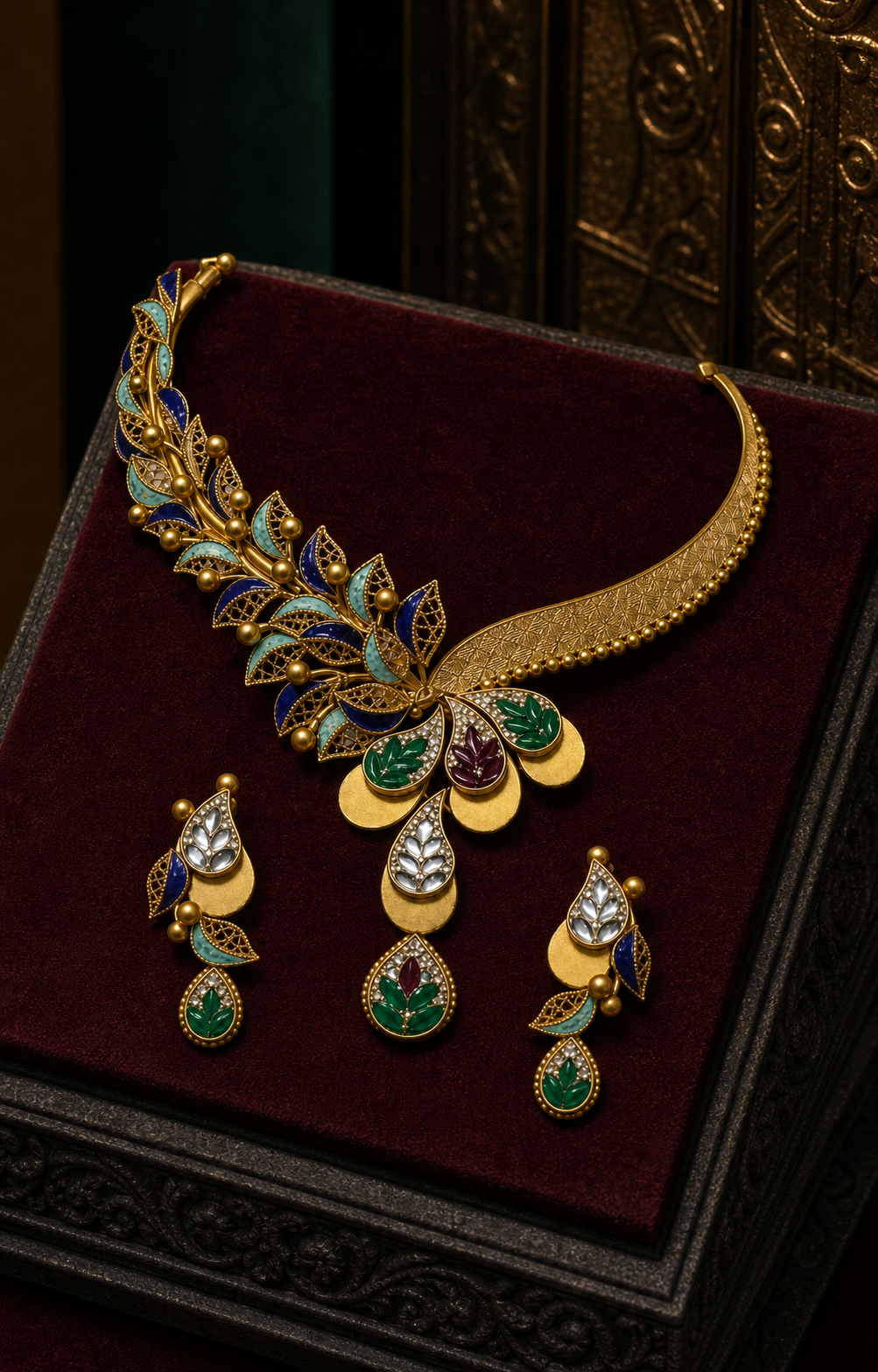 Verdant Peacock Collar Necklace Set