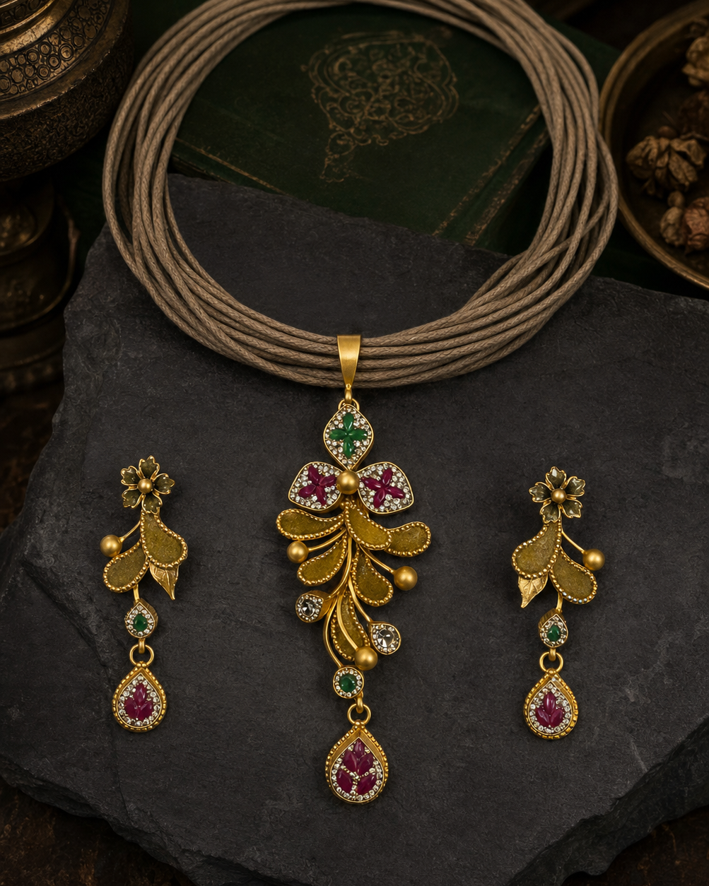 Garnet Garden Pendant Set