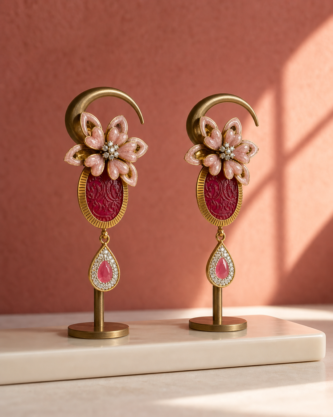 Crimson Cameo Collar Necklace Set – earrings