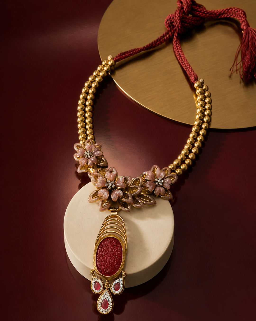 Crimson Cameo Collar Necklace Set – necklace