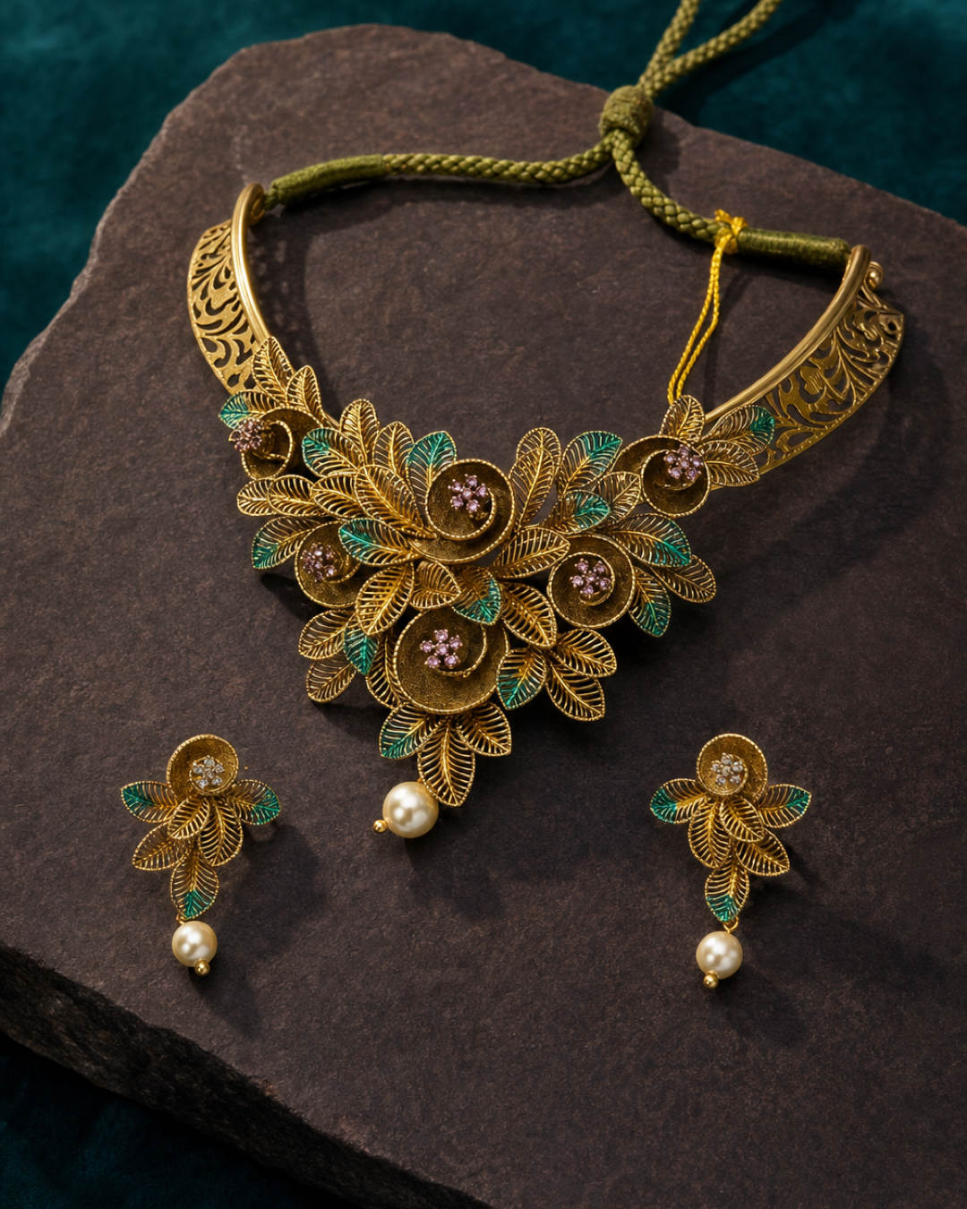 Moss Rose Collar Necklace Set – full set