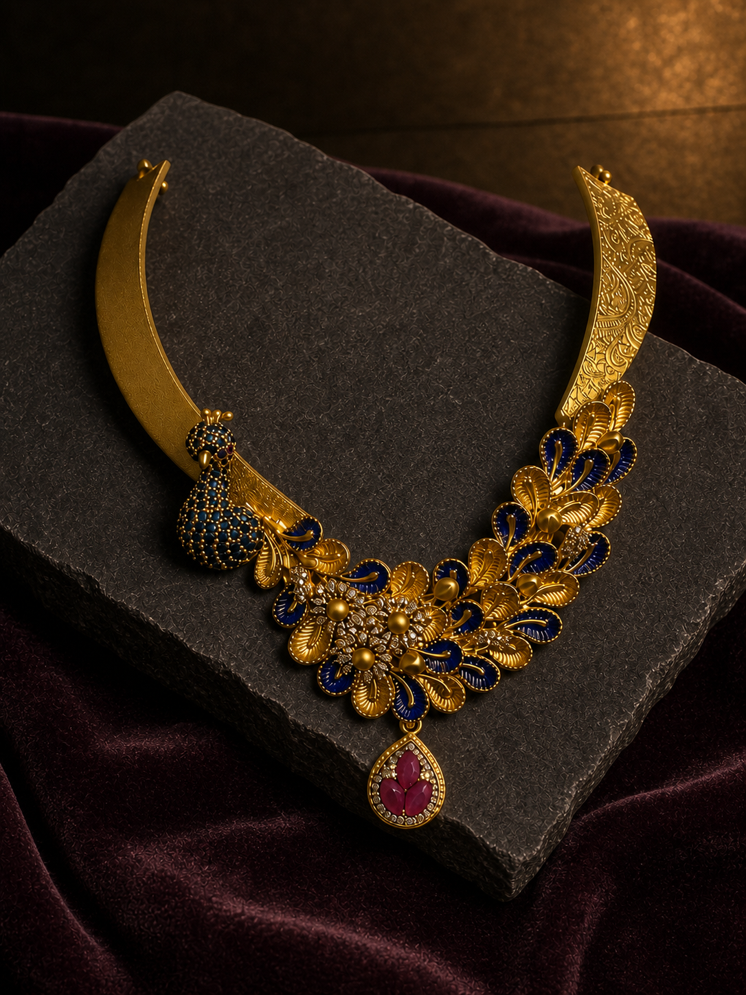 Sapphire Plume Collar Necklace Set