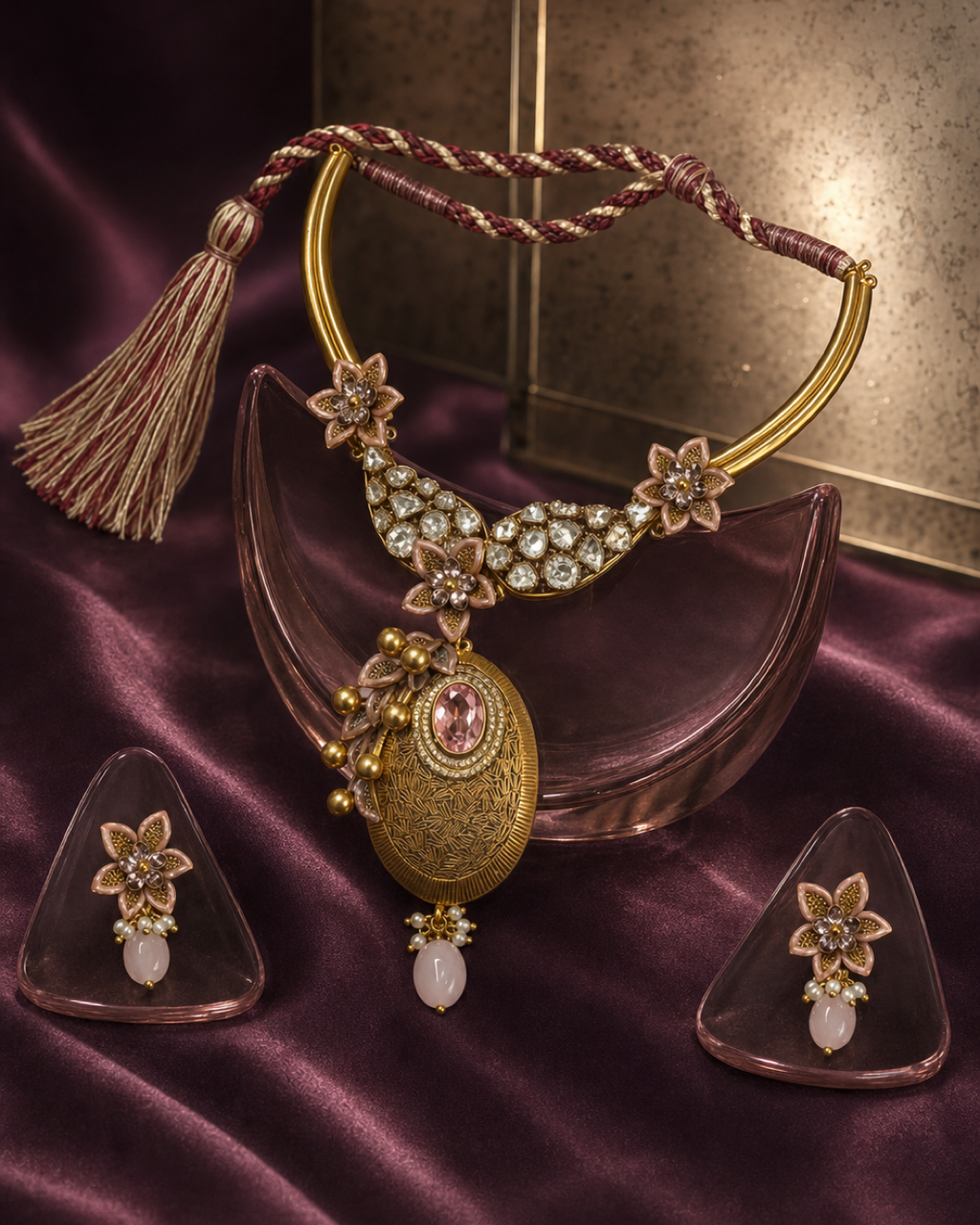 Blush Medallion Collar Necklace Set – full set