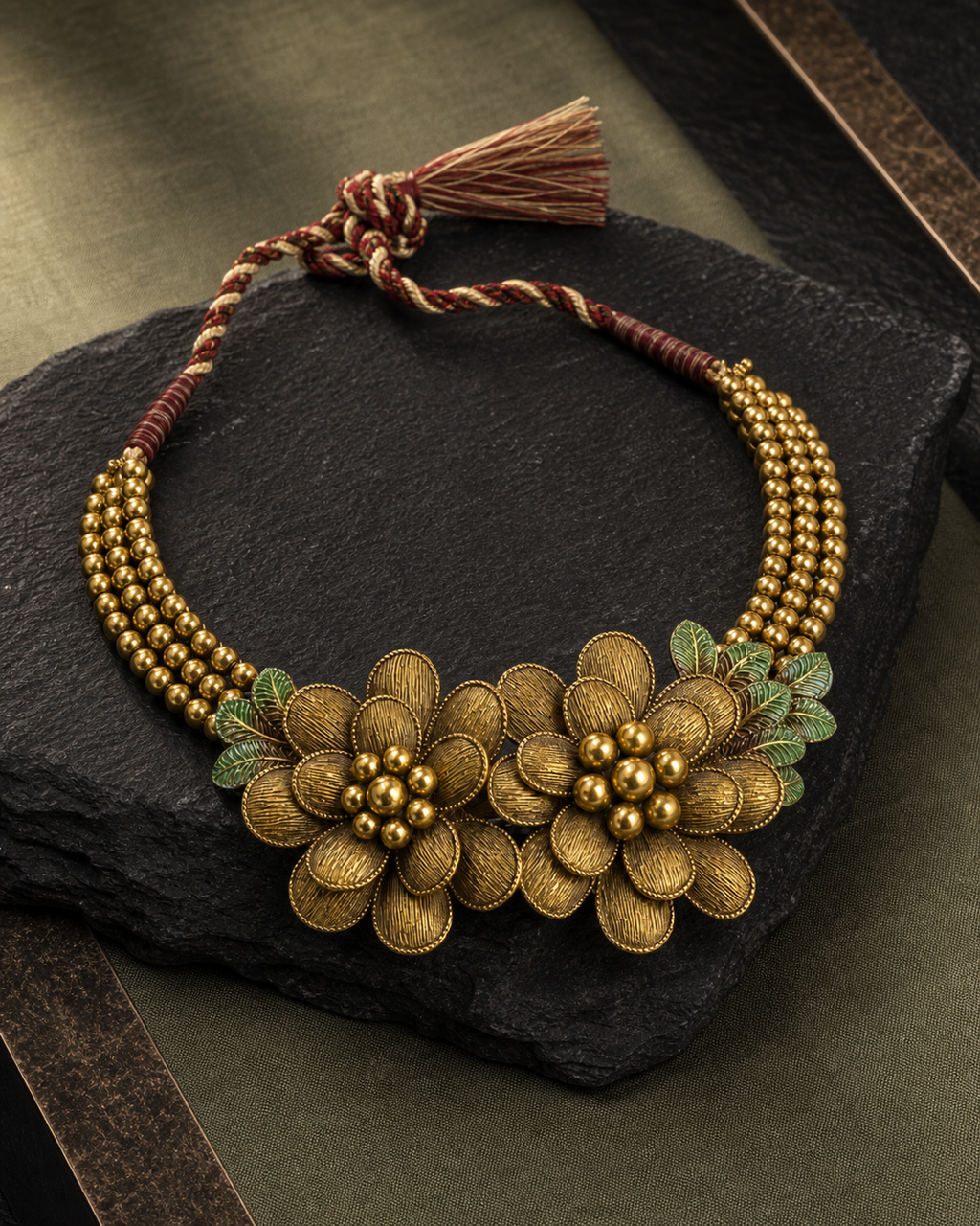 Gilded Twin Bloom Collar Necklace Set – necklace