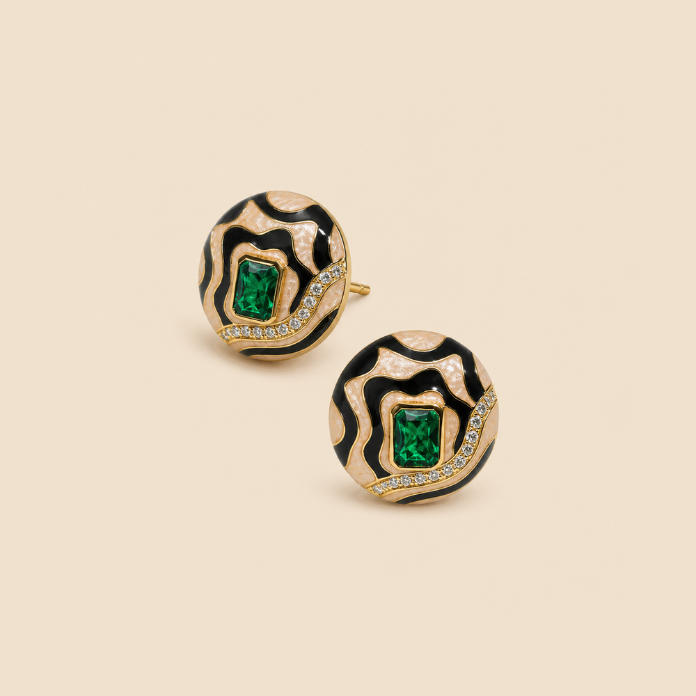 Noir Emerald Wave Studs